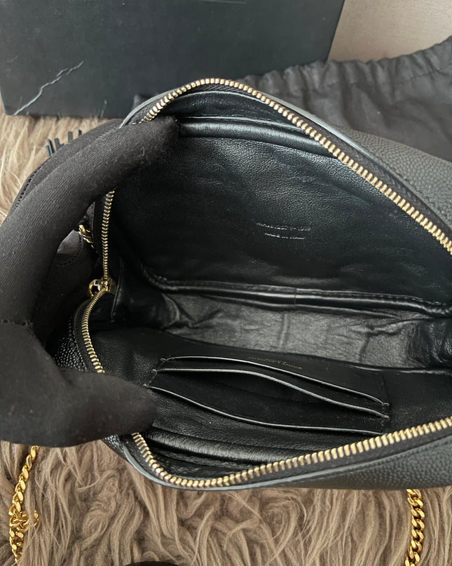 Preloved Authentic Saint Laurent Mini Lou Camera Bag in black quilted leather with gold-tone hardware