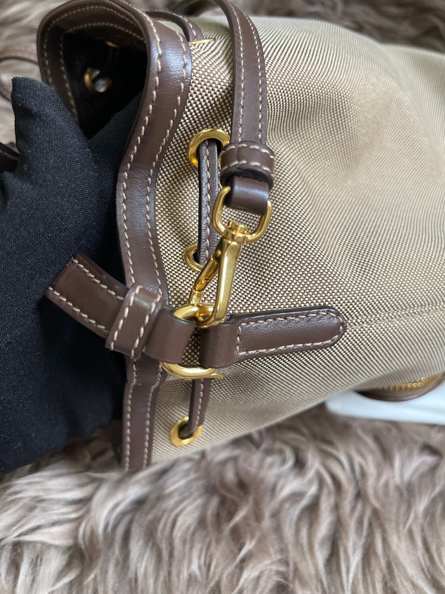 Preloved Prada  2021 Logo Jacquard Bucket Bag