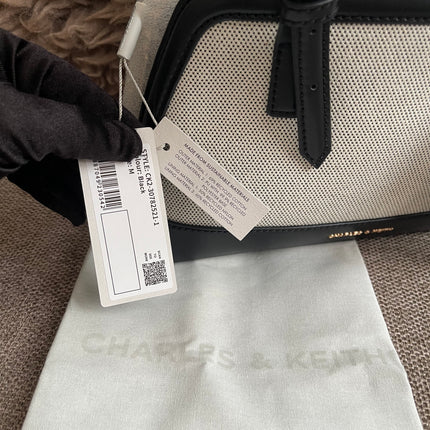 Preloved Authentic Charles & Keith Structured Boston Bag in Black White Mesh