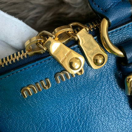 Miu Miu Two Tone Blue Madras Leather Doctor Satchel