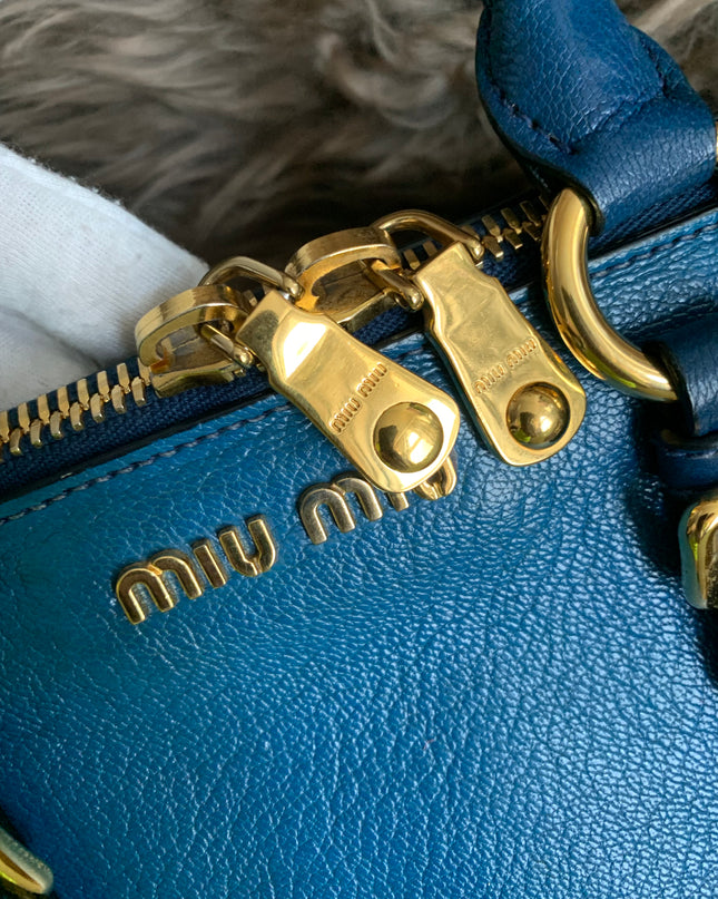 Miu Miu Two Tone Blue Madras Leather Doctor Satchel