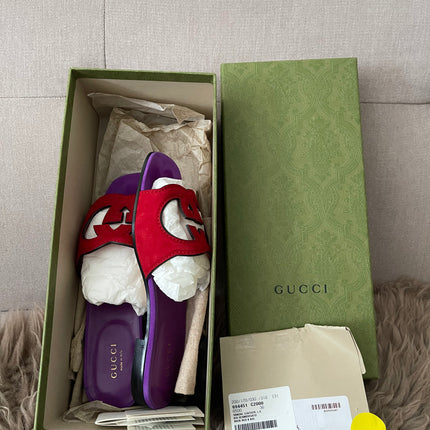 Preloved Authentic Gucci Women's Red Suede Cut-out Interlocking G Sandals SZ 36