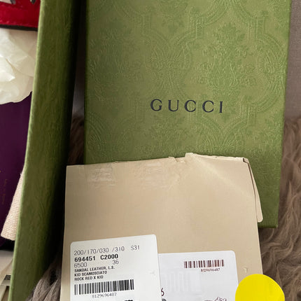 Preloved Authentic Gucci Women's Red Suede Cut-out Interlocking G Sandals SZ 36