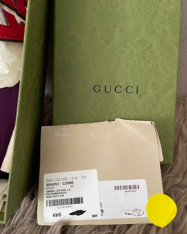 Preloved Authentic Gucci Women's Red Suede Cut-out Interlocking G Sandals SZ 36