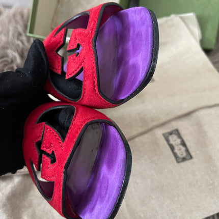 Preloved Authentic Gucci Women's Red Suede Cut-out Interlocking G Sandals SZ 36