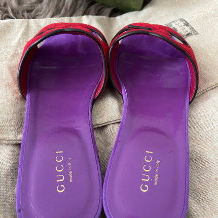 Preloved Authentic Gucci Women's Red Suede Cut-out Interlocking G Sandals SZ 36