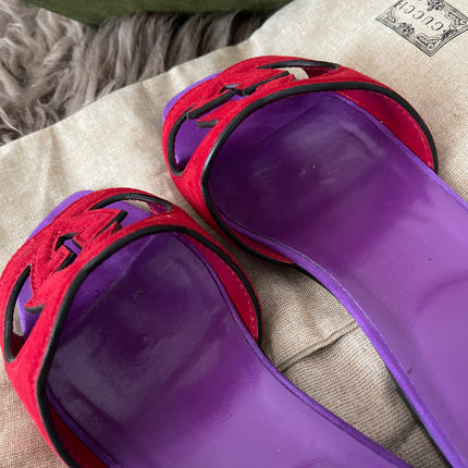 Preloved Authentic Gucci Women's Red Suede Cut-out Interlocking G Sandals SZ 36