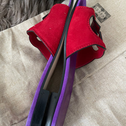 Preloved Authentic Gucci Women's Red Suede Cut-out Interlocking G Sandals SZ 36