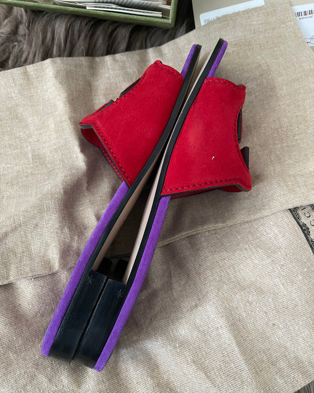 Preloved Authentic Gucci Women's Red Suede Cut-out Interlocking G Sandals SZ 36