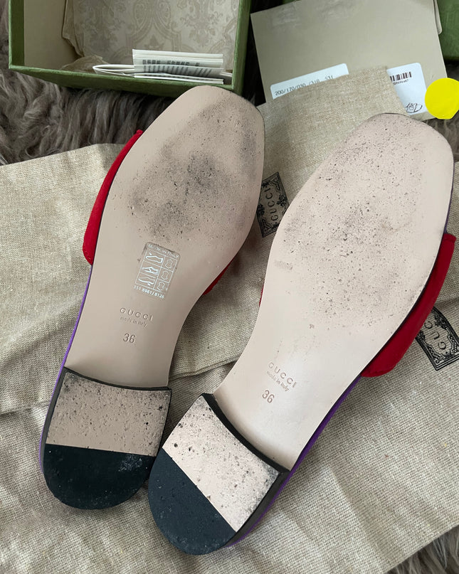 Preloved Authentic Gucci Women's Red Suede Cut-out Interlocking G Sandals SZ 36