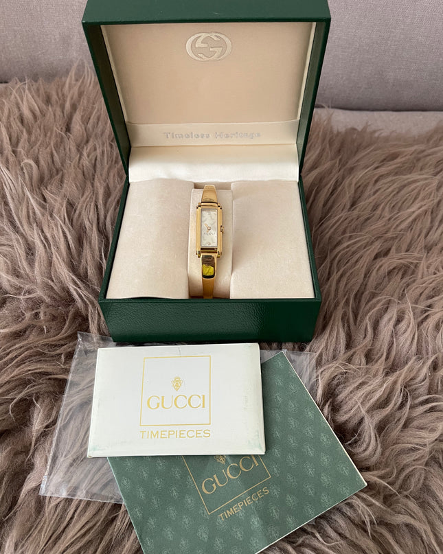 Preloved Authentic Gucci G-Line Champagne Boot Dial – 18k Gold Plated Bangle Watch