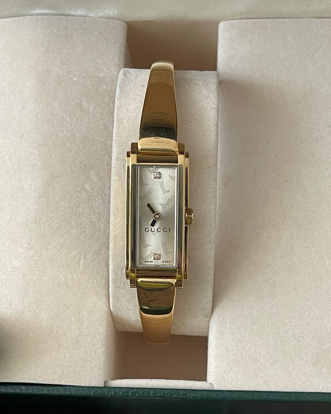 Preloved Authentic Gucci G-Line Champagne Boot Dial – 18k Gold Plated Bangle Watch