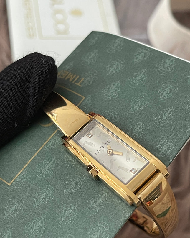 Preloved Authentic Gucci G-Line Champagne Boot Dial – 18k Gold Plated Bangle Watch