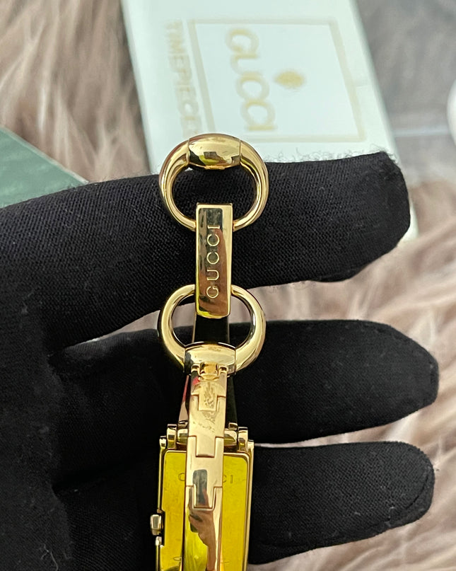 Preloved Authentic Gucci G-Line Champagne Boot Dial – 18k Gold Plated Bangle Watch