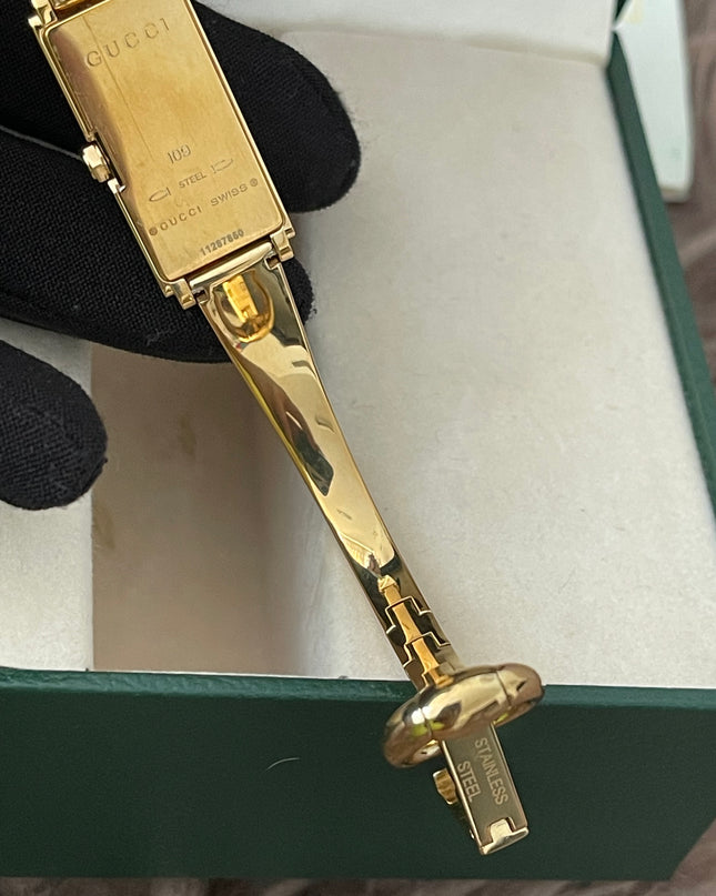 Preloved Authentic Gucci G-Line Champagne Boot Dial – 18k Gold Plated Bangle Watch