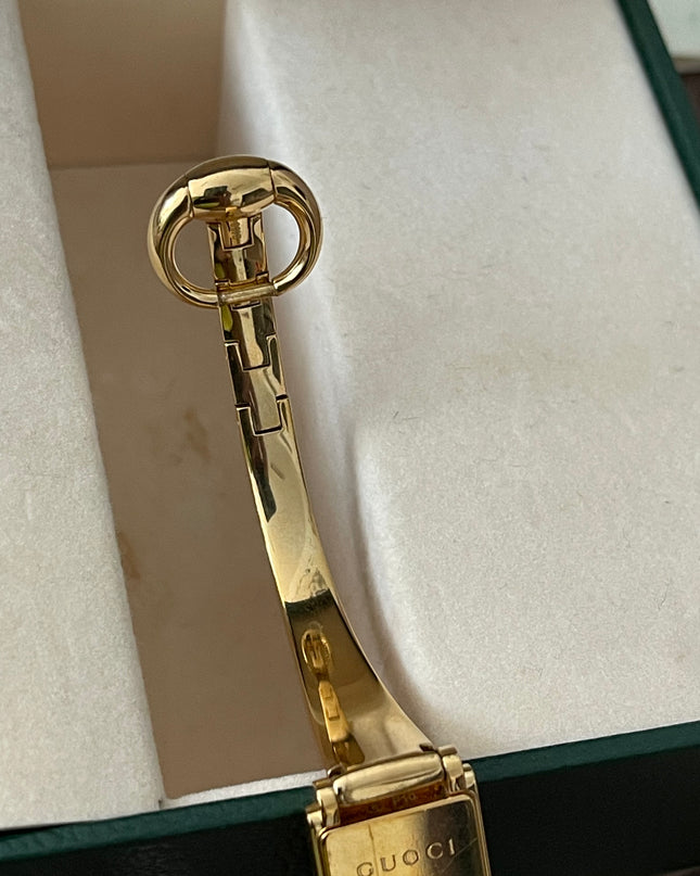 Preloved Authentic Gucci G-Line Champagne Boot Dial – 18k Gold Plated Bangle Watch