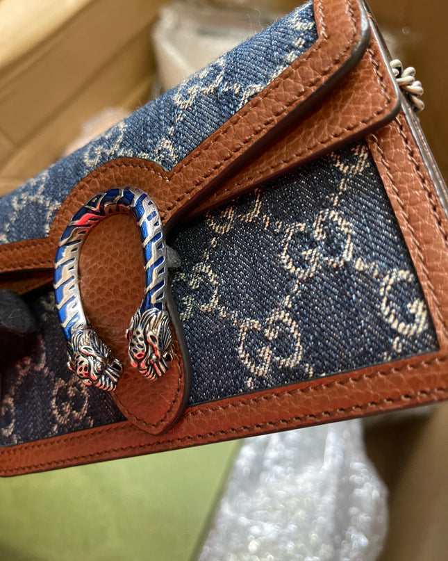 Preloved Gucci Blue/Brown Denim Super Mini GG Dionysus Crossbody Bag