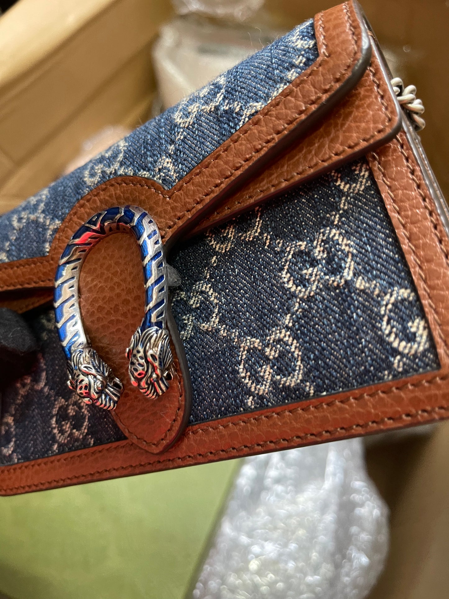 Preloved Gucci Blue/Brown Denim Super Mini GG Dionysus Crossbody Bag