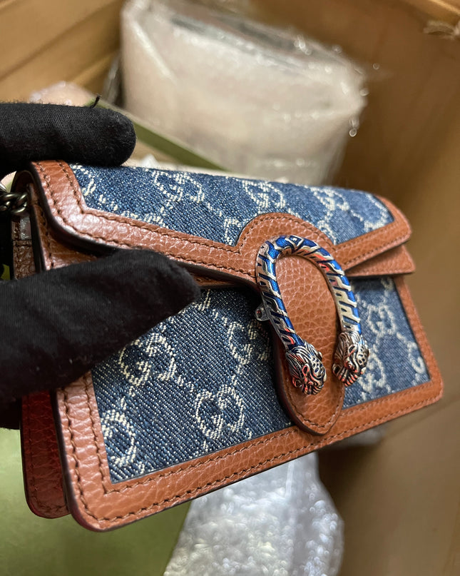 Preloved Gucci Blue/Brown Denim Super Mini GG Dionysus Crossbody Bag
