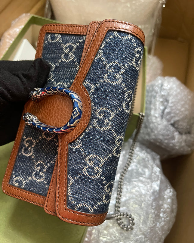 Preloved Gucci Blue/Brown Denim Super Mini GG Dionysus Crossbody Bag