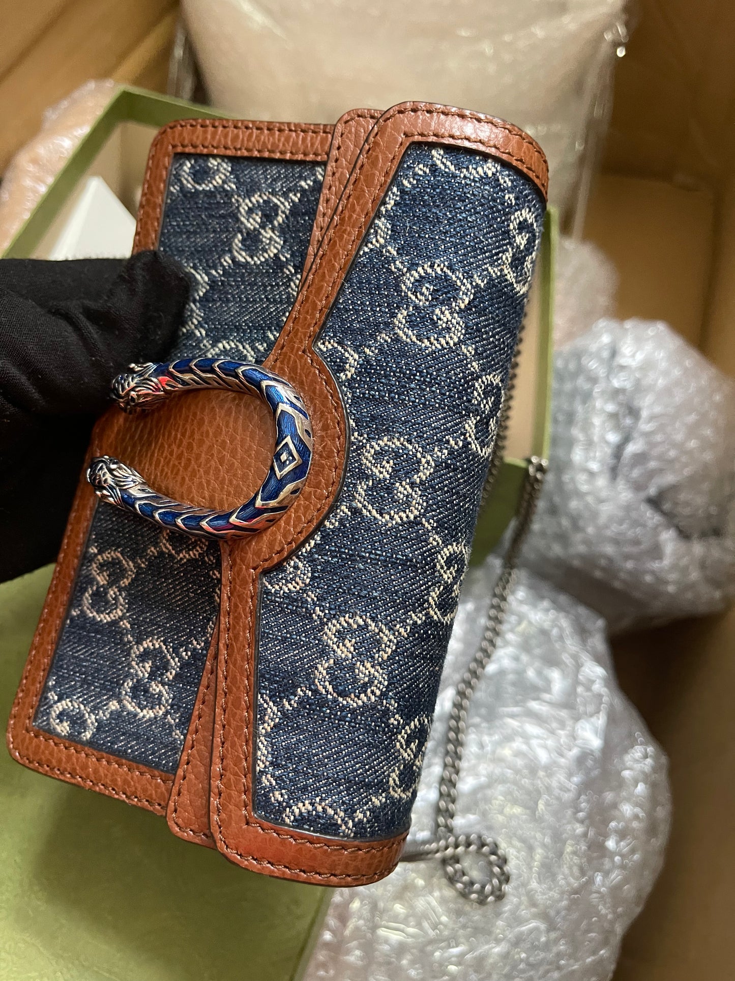 Preloved Gucci Blue/Brown Denim Super Mini GG Dionysus Crossbody Bag