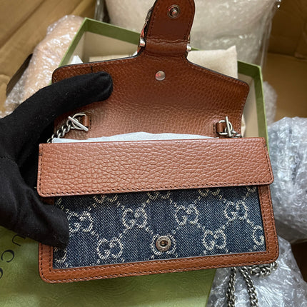 Preloved Gucci Blue/Brown Denim Super Mini GG Dionysus Crossbody Bag