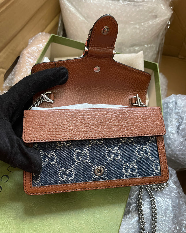 Preloved Gucci Blue/Brown Denim Super Mini GG Dionysus Crossbody Bag