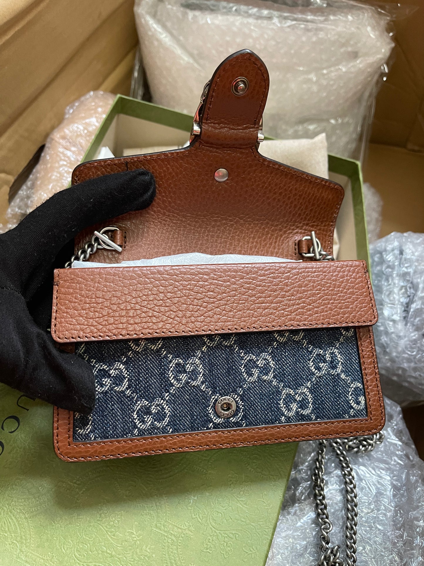 Preloved Gucci Blue/Brown Denim Super Mini GG Dionysus Crossbody Bag