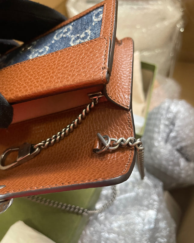 Preloved Gucci Blue/Brown Denim Super Mini GG Dionysus Crossbody Bag