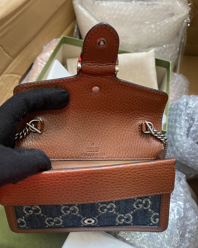 Preloved Gucci Blue/Brown Denim Super Mini GG Dionysus Crossbody Bag