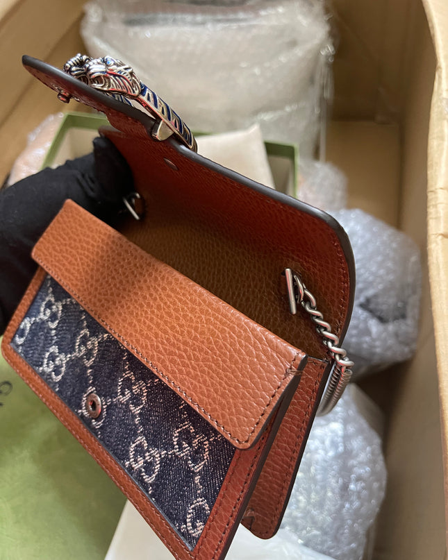 Preloved Gucci Blue/Brown Denim Super Mini GG Dionysus Crossbody Bag