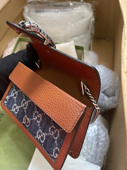 Preloved Gucci Blue/Brown Denim Super Mini GG Dionysus Crossbody Bag