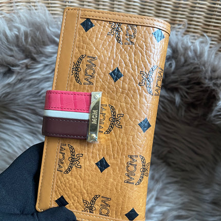 Preloved MCM Leather Wallet Pink Stripes