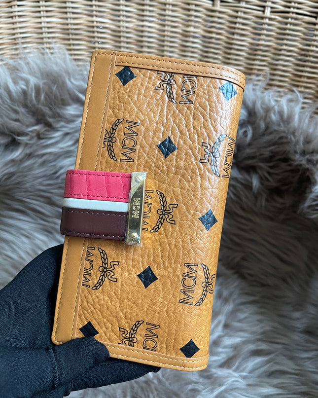 Preloved MCM Leather Wallet Pink Stripes