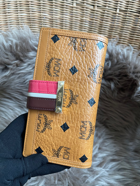 Preloved MCM Leather Wallet Pink Stripes