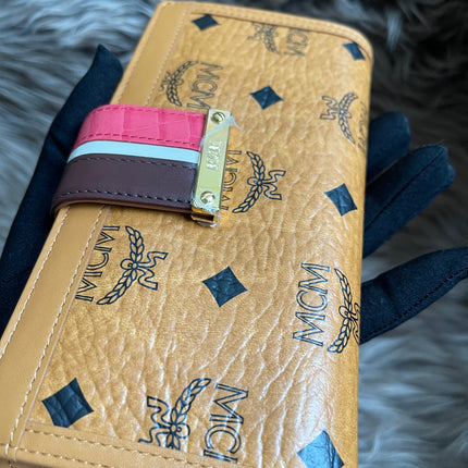 Preloved MCM Leather Wallet Pink Stripes