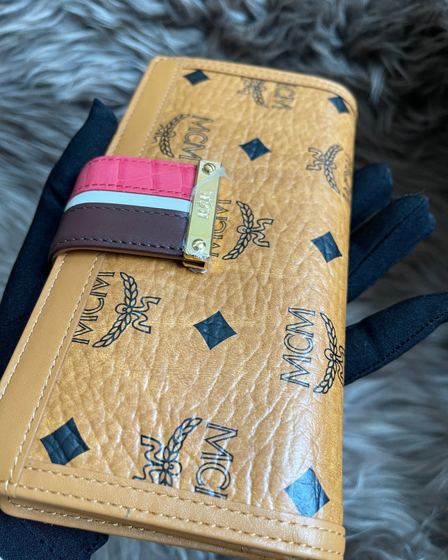 Preloved MCM Leather Wallet Pink Stripes