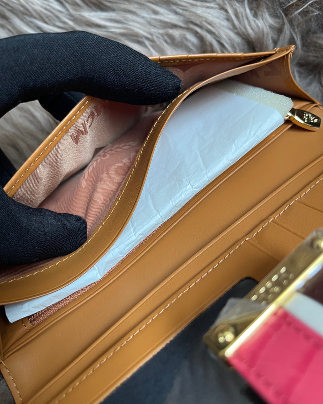 Preloved MCM Leather Wallet Pink Stripes