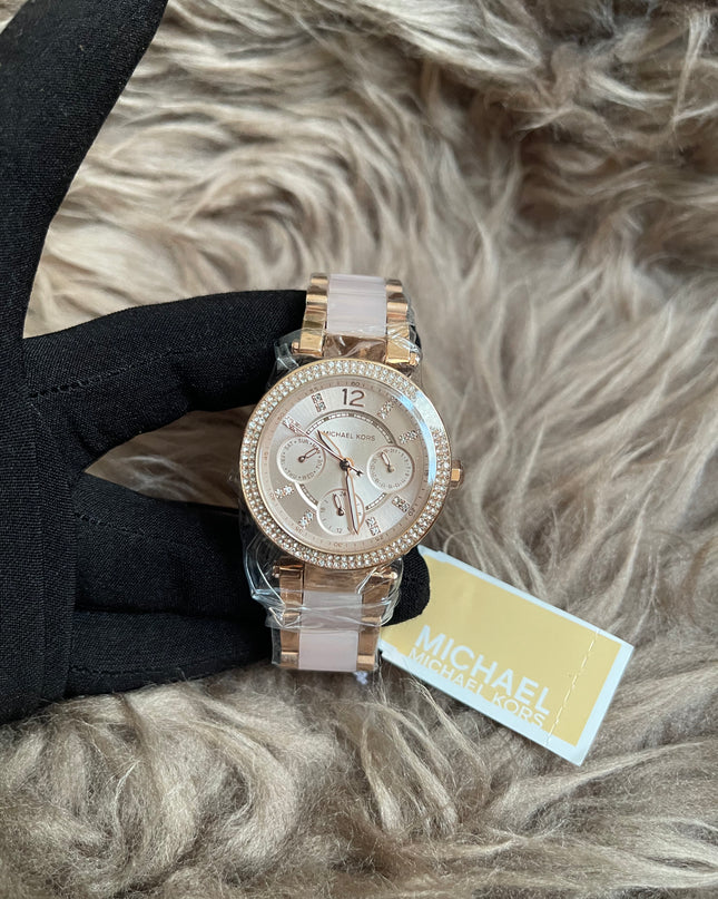 Unused Preloved Michael Kors MK6110 Mini Parker Ladies Rose Gold Stainless Chrono Watch.