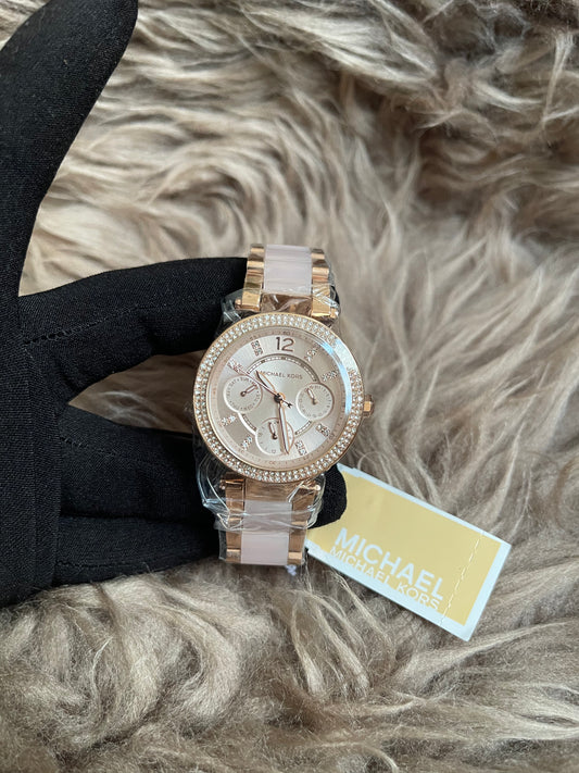 Unused Preloved Michael Kors MK6110 Mini Parker Ladies Rose Gold Stainless Chrono Watch.