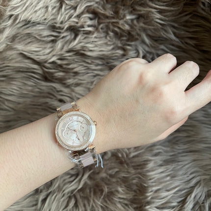 Unused Preloved Michael Kors MK6110 Mini Parker Ladies Rose Gold Stainless Chrono Watch.