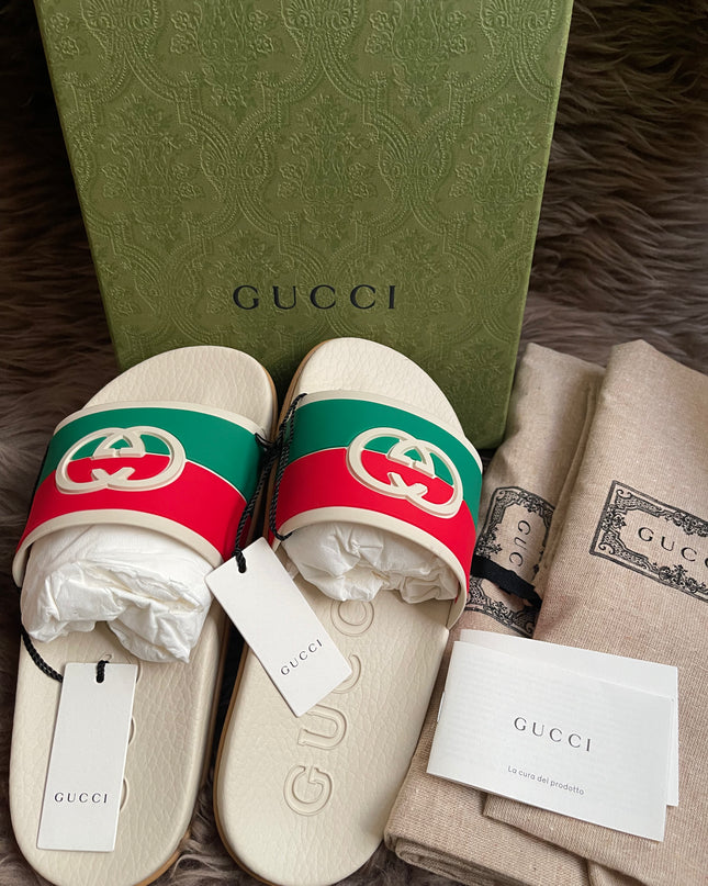 Unused Preloved Gucci Interlocking G rubber slide sandals SZ36