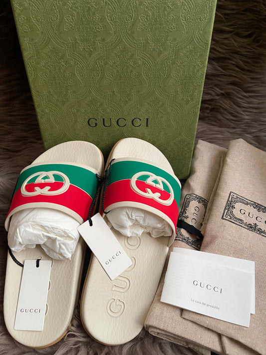 Unused Preloved Gucci Interlocking G rubber slide sandals SZ36