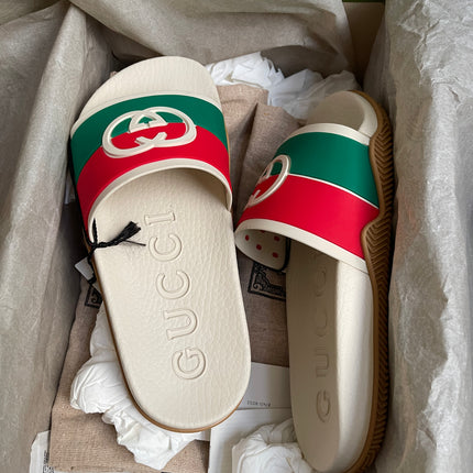 Unused Preloved Gucci Interlocking G rubber slide sandals SZ36