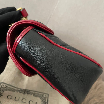 PRELOVED AUTHENTIC GUCCI GG Mini Marmont Matelassé Bag in BLK/RED