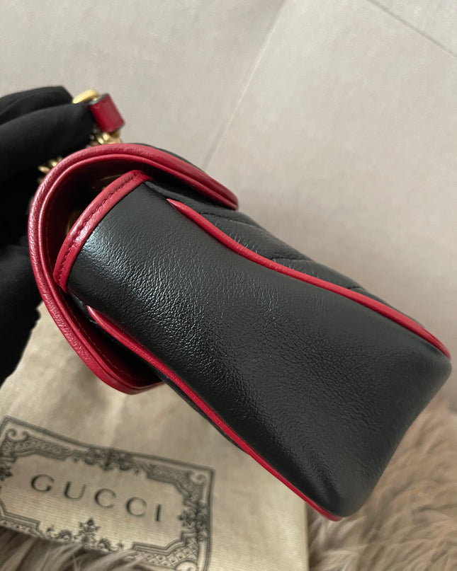 PRELOVED AUTHENTIC GUCCI GG Mini Marmont Matelassé Bag in BLK/RED