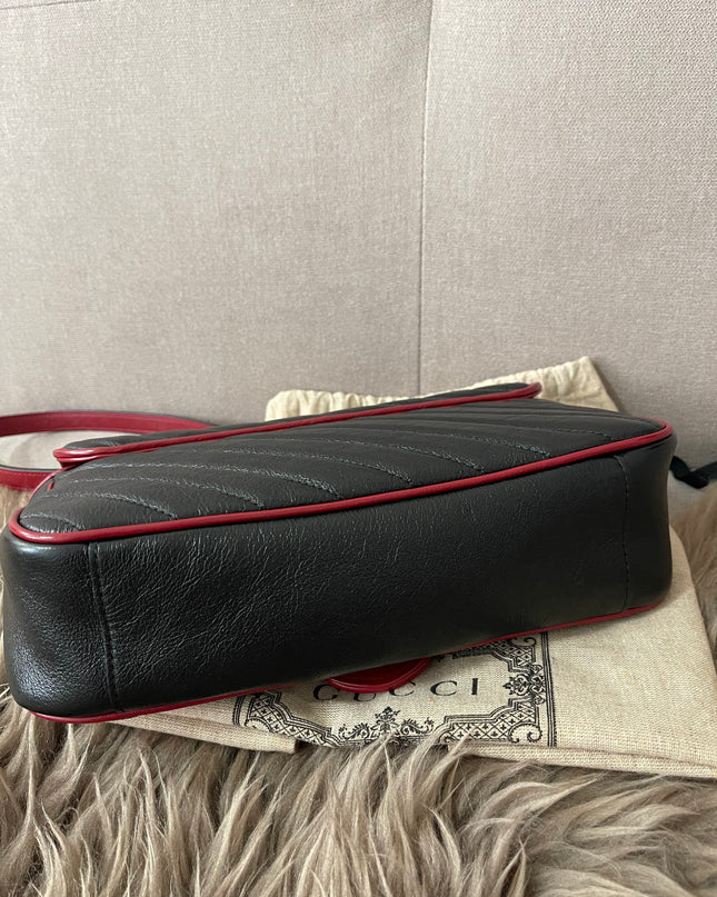 PRELOVED AUTHENTIC GUCCI GG Mini Marmont Matelassé Bag in BLK/RED