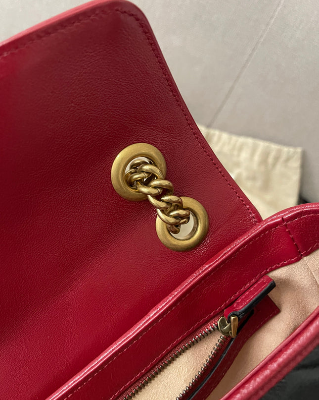 PRELOVED AUTHENTIC GUCCI GG Mini Marmont Matelassé Bag in BLK/RED