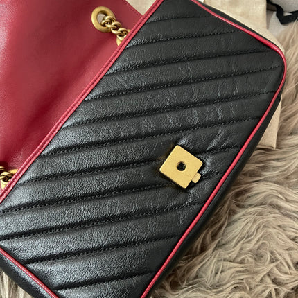 PRELOVED AUTHENTIC GUCCI GG Mini Marmont Matelassé Bag in BLK/RED