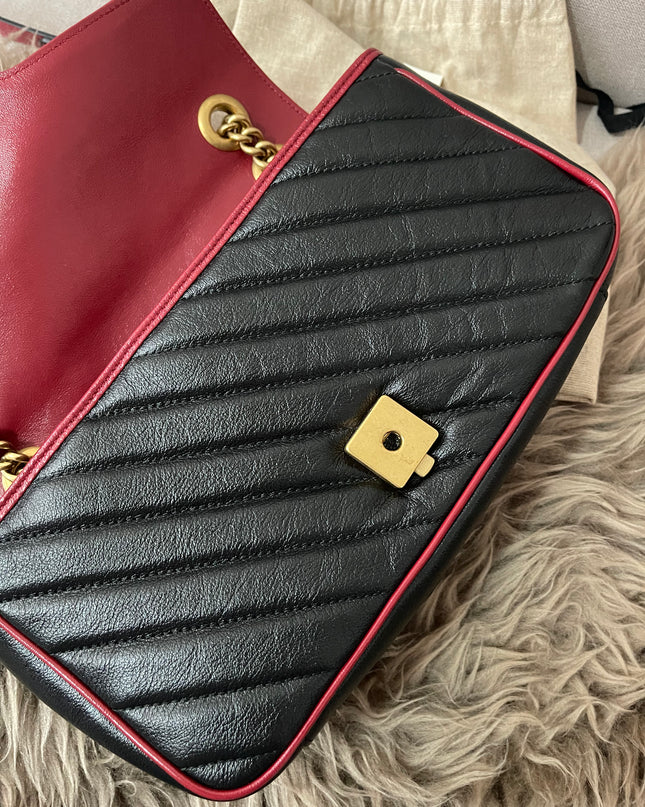 PRELOVED AUTHENTIC GUCCI GG Mini Marmont Matelassé Bag in BLK/RED